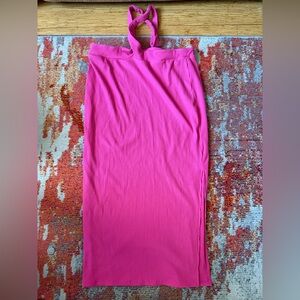 Pink Ribbed Women's Halter Dress